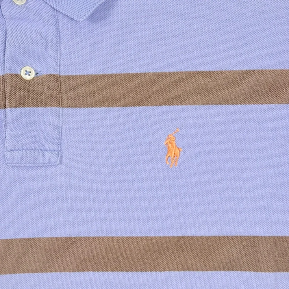 Vintage Polo Ralph Lauren Polo Shirt Men XL Blue Brown Stripe Classic Pony Golf